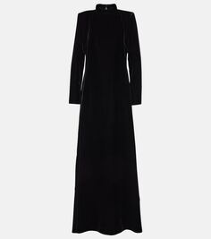 Бархатное платье с высоким воротником Oscar De La Renta, черный