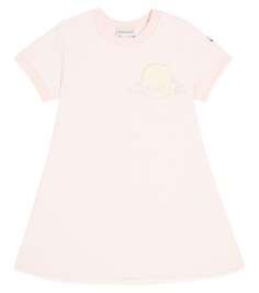 Хлопковое платье с логотипом Moncler Enfant, розовый