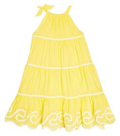 Легкое многоярусное платье из хлопка Zimmermann Kids, желтый