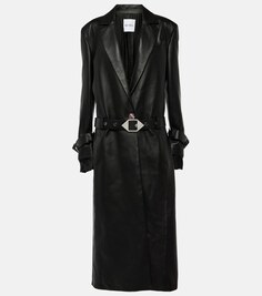Кожаное пальто с поясом The Attico, черный