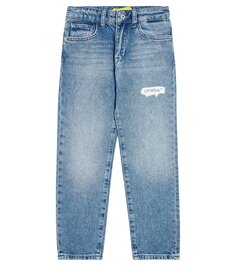 Узкие джинсы с графичным рисунком Off-White Kids, синий