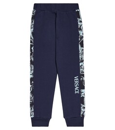 Спортивные брюки barocco из хлопкового джерси с трафаретом Versace Kids, синий