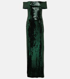 Платье glencoe с открытыми плечами и пайетками Galvan, зеленый