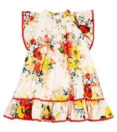 Платье из хлопка с цветочным принтом Zimmermann Kids, мультиколор