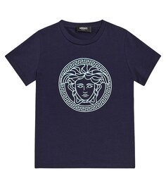 Футболка из хлопкового джерси с декором medusa Versace Kids, синий