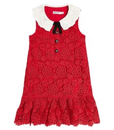 Платье из гипюрового кружева с цветочным узором Self-Portrait Kids, красный