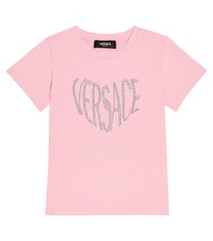 Футболка из хлопкового джерси с логотипом Versace Kids, розовый
