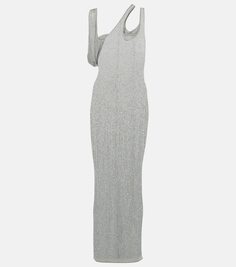 Украшенное платье миди из джерси The Attico, серебро