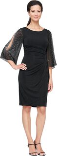 Короткое платье-футляр с украшенными иллюзией разрезами рукавами и юбкой Alex Evenings, черный