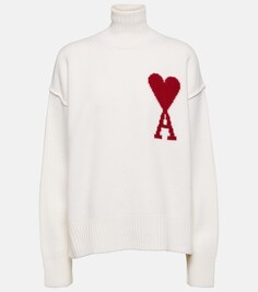 Шерстяной свитер с высоким воротником ami de cœur Ami Paris, белый