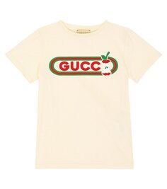 Футболка из хлопкового джерси с логотипом Gucci Kids, нейтральный
