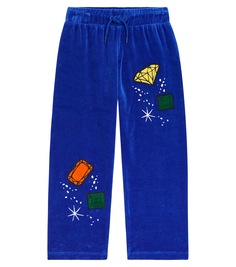 Велюровые брюки с аппликацией jewels Mini Rodini, синий