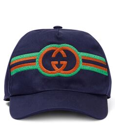 Бейсбольная кепка с узором interlocking g из парусины Gucci Kids, синий