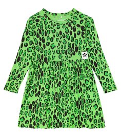 Платье из хлопкового джерси с леопардовым принтом Mini Rodini, зеленый