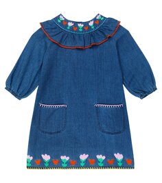 Джинсовое платье с вышивкой Stella Mccartney Kids, синий