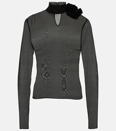 Прозрачная шелковая блузка с цветочной аппликацией Magda Butrym, черный