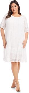 Платье больших размеров с короткими рукавами и вышивкой Karen Kane, цвет Off-White