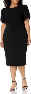 Платье Women&apos;s Plus Size Tulip Sleeved Seamed Sheath Calvin Klein, черный