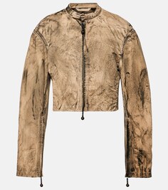 Укороченная байкерская куртка из крашеной кожи Acne Studios, бежевый