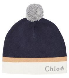 Шапка из хлопка и шерсти с логотипом Chloé Kids, мультиколор