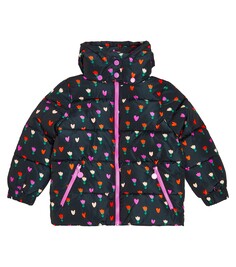 Пуховик с цветочным принтом Stella Mccartney Kids, черный