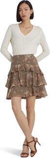 Многоярусная юбка из жоржетта с цветочным принтом LAUREN Ralph Lauren, цвет Taupe/Cream/Pink