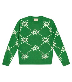 Шерстяной свитер с узором интарсия и узором interlocking g Gucci Kids, зеленый