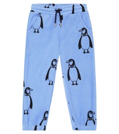 Флисовые спортивные штаны с изображением пингвинов Mini Rodini, синий