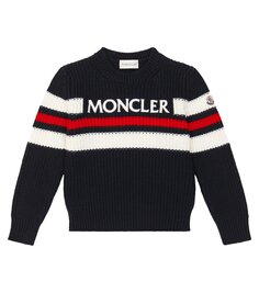 Шерстяной свитер с логотипом Moncler Enfant, синий