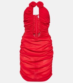 Мини-платье из шелка с цветочной аппликацией Magda Butrym, красный