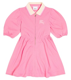 Платье-поло из хлопка с вышивкой Burberry Kids, розовый