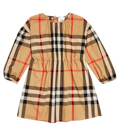 Платье burberry в клетку из смесового хлопка Burberry Kids, бежевый