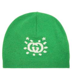 Шерстяная шапка-бини с переплетением g Gucci Kids, зеленый