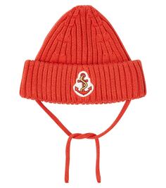 Хлопковая шапка в рубчик с вышивкой Mini Rodini, красный