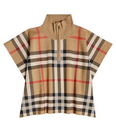 Пончо в клетку ginny из смесовой шерсти Burberry Kids, мультиколор