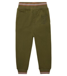 Хлопковые спортивные брюки с монограммой Burberry Kids, зеленый