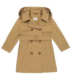 Тренч из хлопка Burberry Kids, бежевый