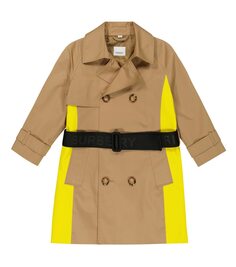 Тренч из хлопка с поясом Burberry Kids, бежевый