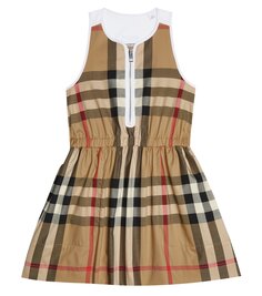 Платье из хлопка в клетку Burberry Kids, бежевый