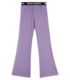 Расклешенные брюки ребристой вязки с высокой посадкой Palm Angels Kids, фиолетовый