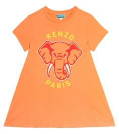 Платье-футболка из хлопкового джерси с принтом Kenzo Kids, красный