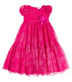 Украшенное платье с объемными рукавами Monnalisa, розовый