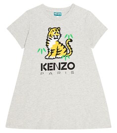 Платье-футболка из хлопкового джерси с принтом Kenzo Kids, серый