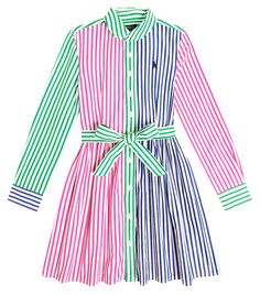 Полосатое хлопковое платье-рубашка Polo Ralph Lauren Kids, мультиколор