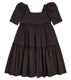 Хлопковое платье с оборками и пышными рукавами Monnalisa, черный