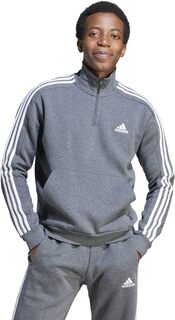 Флисовая толстовка Essentials с 3 полосками и молнией 1/4 adidas, цвет Dark Grey Heather