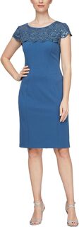 Короткое платье-футляр с вышитым иллюзорным вырезом Alex Evenings, цвет Vintage Blue