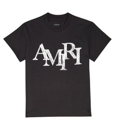 Хлопковая футболка с логотипом Amiri Kids, черный