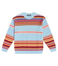 Хлопковый свитер в полоску с логотипом face Acne Studios Kids, синий