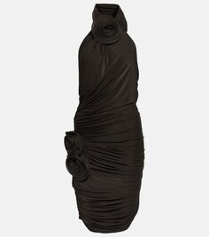 Мини-платье со сборками с цветочной аппликацией Magda Butrym, коричневый